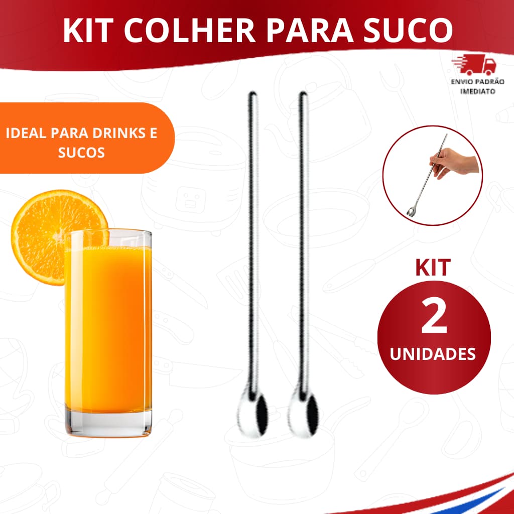 Kit 2 Colher Bailarina Inox 30 Cm Longa Para Sucos Jarras Drinks Coquetel Cozinha Bar e Restaurante