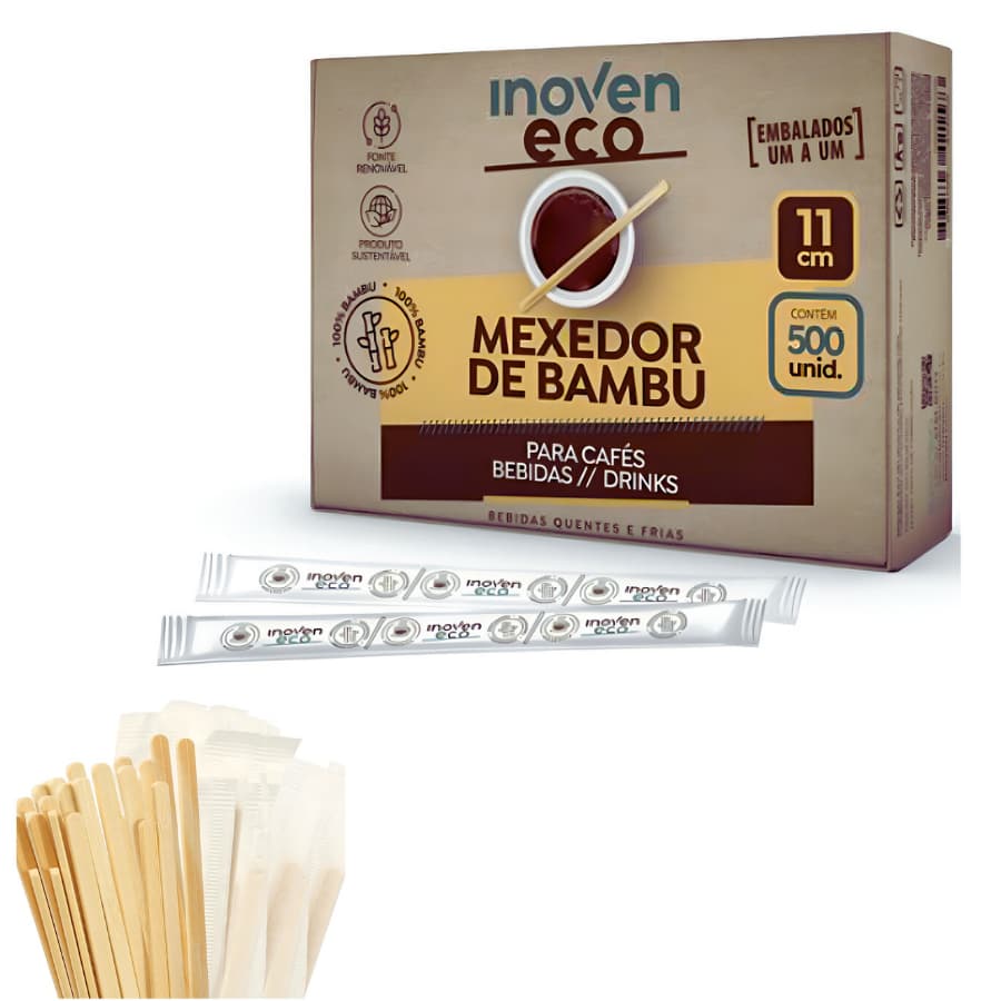 Mexedor De Café 11cm Bambu Embalado Individualmente - 500 Un Cor Madeira