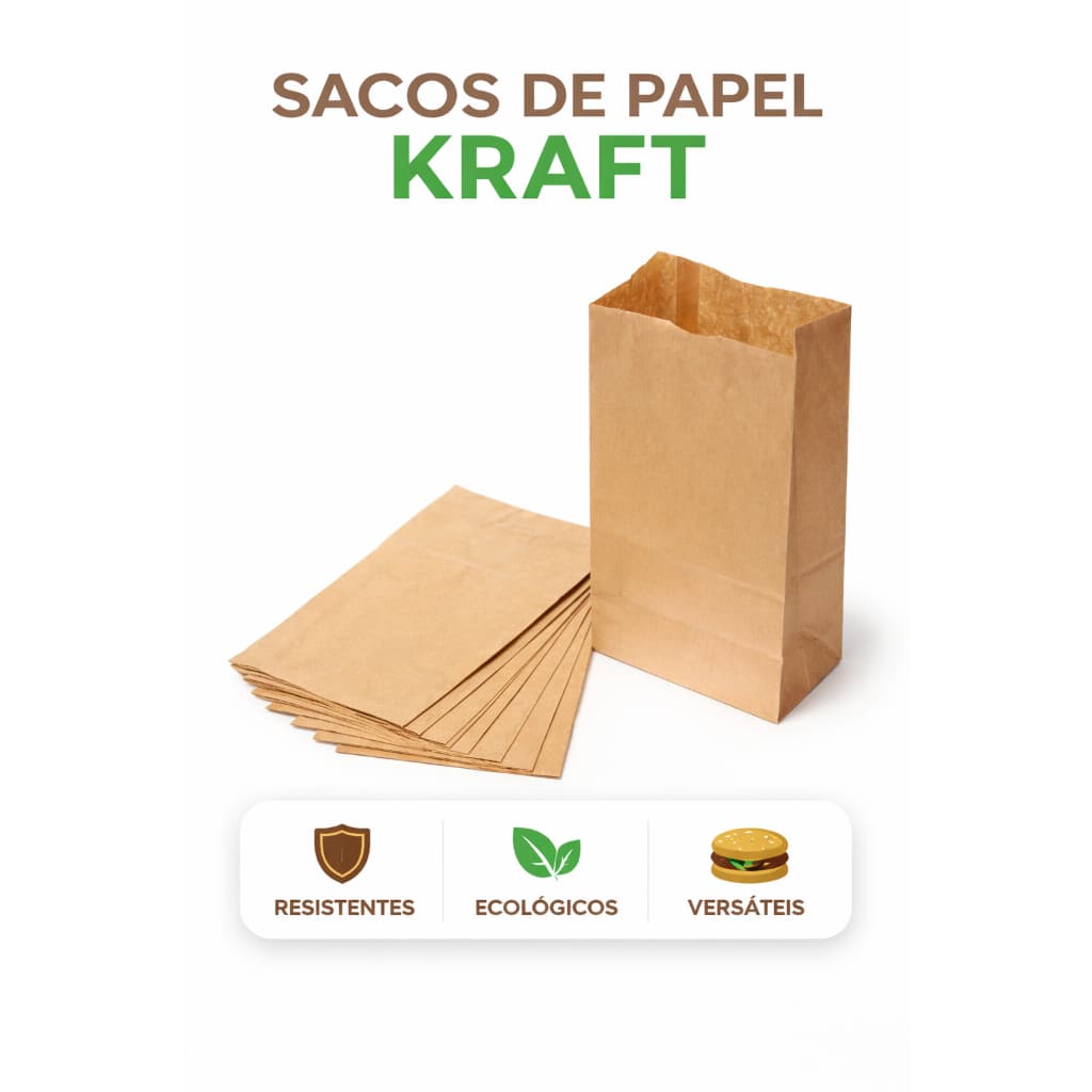 500 Sacos Kraft Pão Mix Papel Pardo Liso Delivery Padaria Hamburgueria Mercado