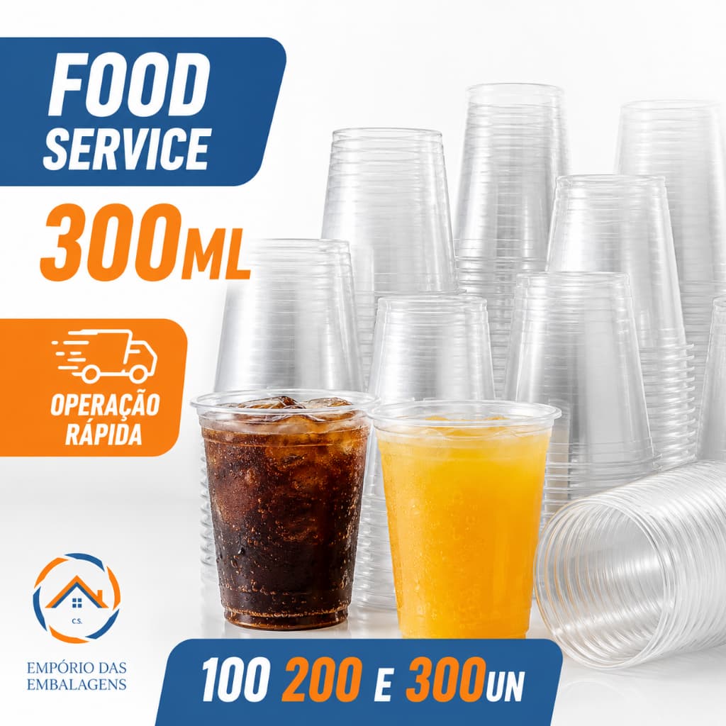 Copo PP Post Mix 300ml Transparente Para Drinks Delivery Lanchonete Food Service c/100 200 e 300un