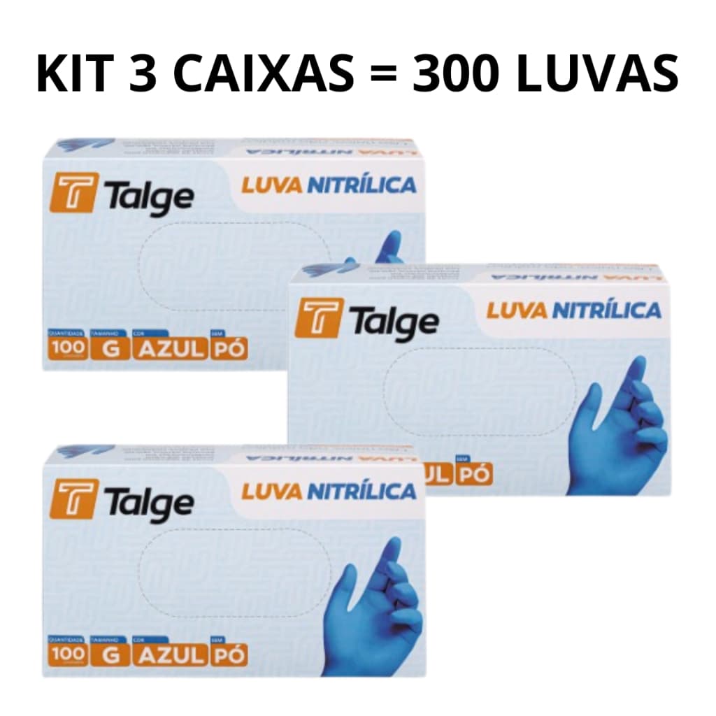 Kit 3 X 100 Caixas Luva Nitrílica Sem Pó Azul Blue 300 Unidades P M G