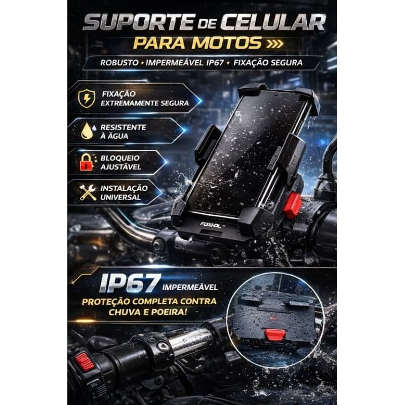 Suporte Celular Moto Foxhol Impermeável IP67 Trava Segurança