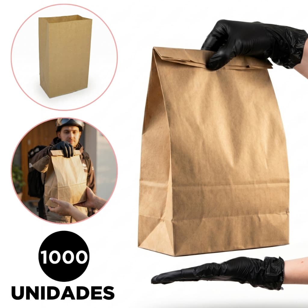 1000 Sacos De Papel Kraft 30 x 20 x 12 cm Tamanho M Delivery Hamburguer Lanches