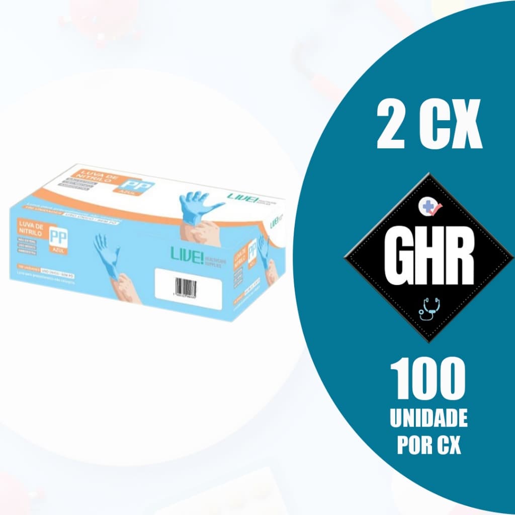 KIT 2CX Luva Nitrilica Sem Pó Azul Caixa C/100 Und