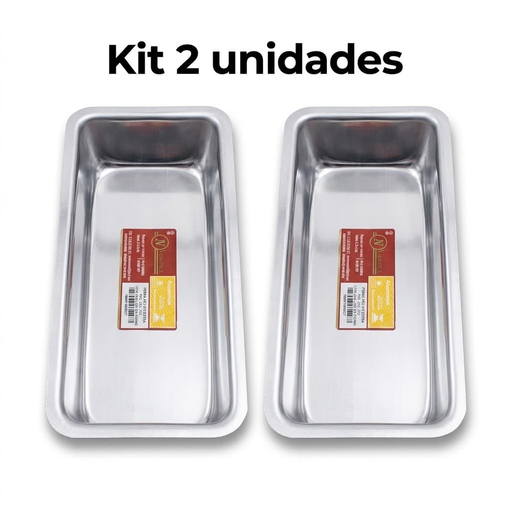 Kit 2 Formas Para Pão Nº 3 Retangular 30X14X6CM Assadeira Alumínio Bandeja Forno