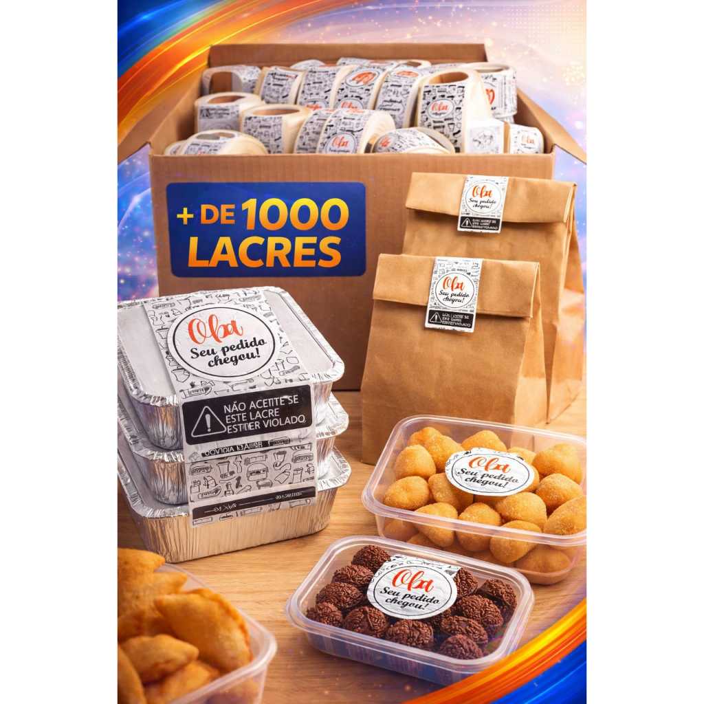 2000 Lacre de Segurança Adesivo " Oba Seu Pedido Chegou ! " Delivery Ifood - Rappi -  Uber Eats