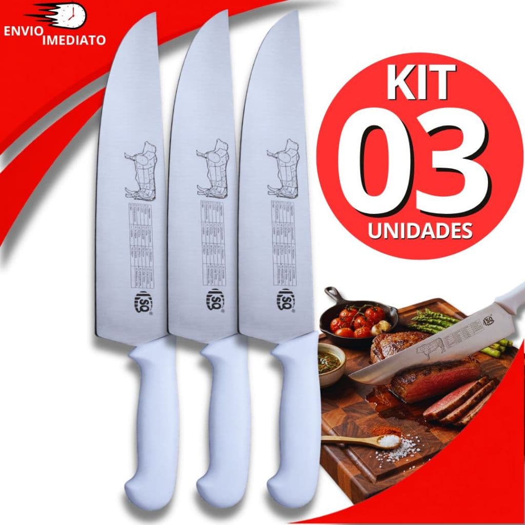 Faca Chef Profissional Aço Inox 8" Carne Churrasco Restaurante Buffet Churrascaria Facas