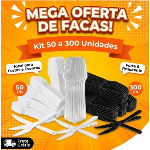 Faca Forte Descartável Reforçado 50~300 Unidades Branca Preta Cristal