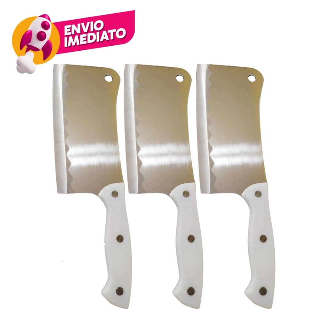 Cutelo Machadinha Inox 6” Profissional Chef Facão Cozinha Açougueiro Cabo Branco Kit C/6, 8 Ou 10Un