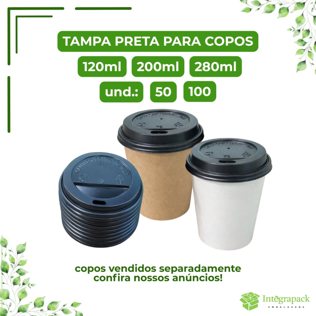 Tampa para Copo 120ml 200ml 280ml Preta Copo Descartável Papel Kraft Café Chá Bebidas