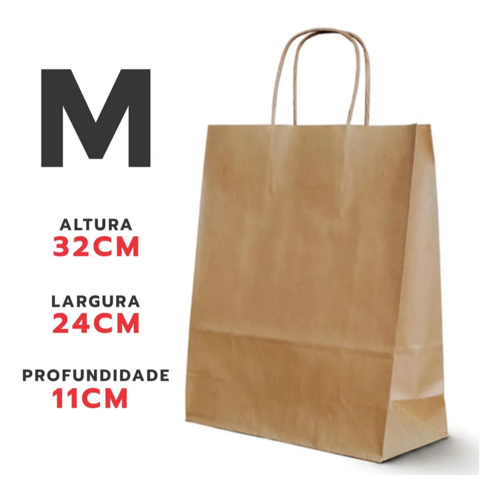 Sacola Papel Kraft Com Alça Tamanho M 50un presente delivery