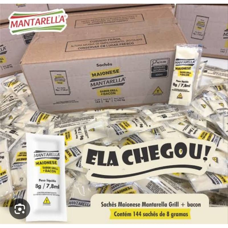 Maionese  mantarella caixa com 144 sachê 8 gramas cada, ideal pra lanchonete restaurante pizzaria bares.