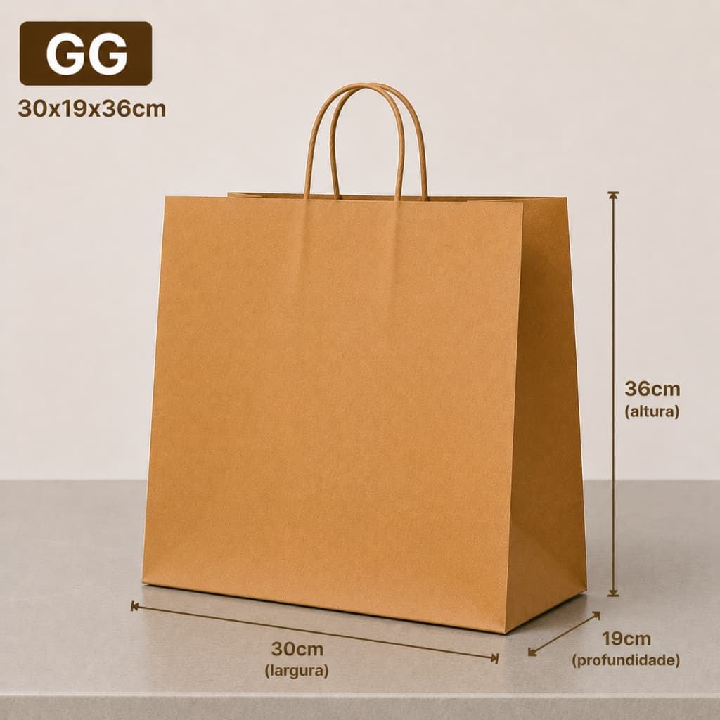 Sacola Papel Kraft Com Alça Tamanho GG 50un presente delivery