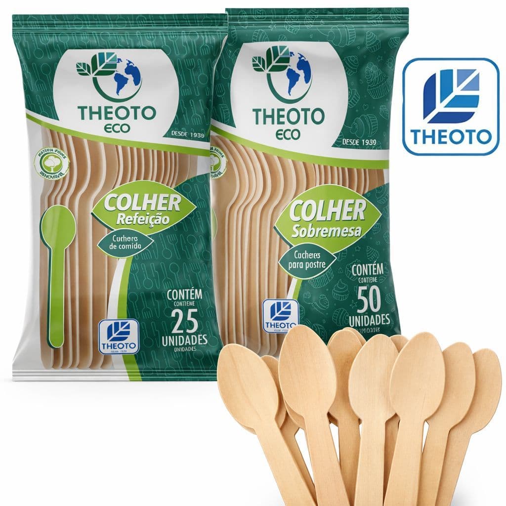 Kit Colher Refeição 16 cm ou Garfinho de Sobremesa 11 cm de Madeira Descartável Biodegradável com (granel) -marca Theoto