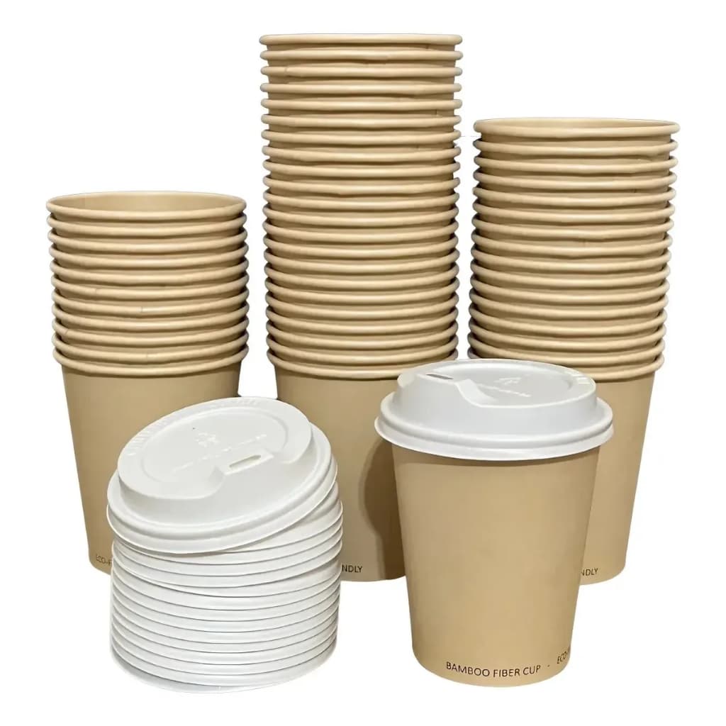 Kit Copo De Papel Fibra De Bambu C/ tampa FNS 200ML Com 200 Und