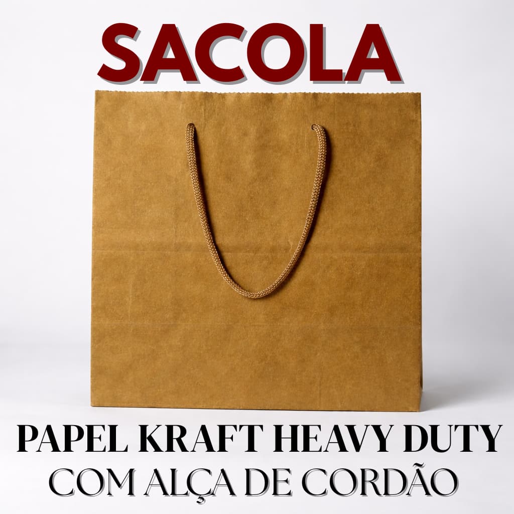 Sacola Papel Kraft Alça de Cordão M 21x11,5x22cm  Delivery Doces Bolos de Potes Lojas Presentes