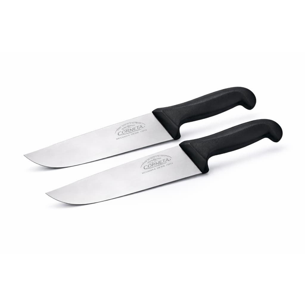 Kit 2 Facas Para Carne Corneta 8”  Aço Inox Profissional Chef Cabo Preto