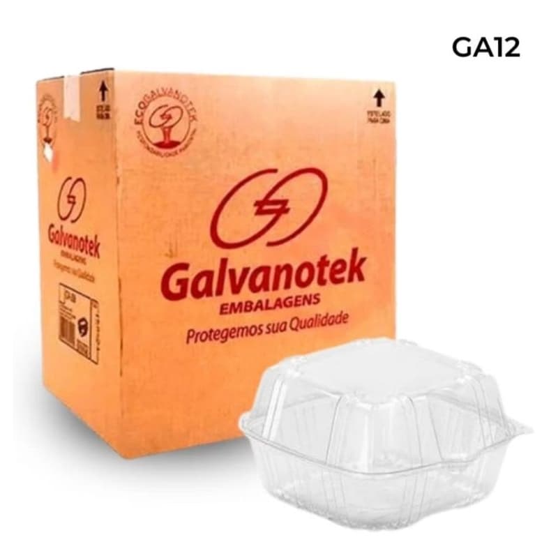 kit 370 Embalagem GA12 Galvanotek Hamburgueira 500ml transparente cristal Pet Pote Marmita Premium Delivery descartáveis