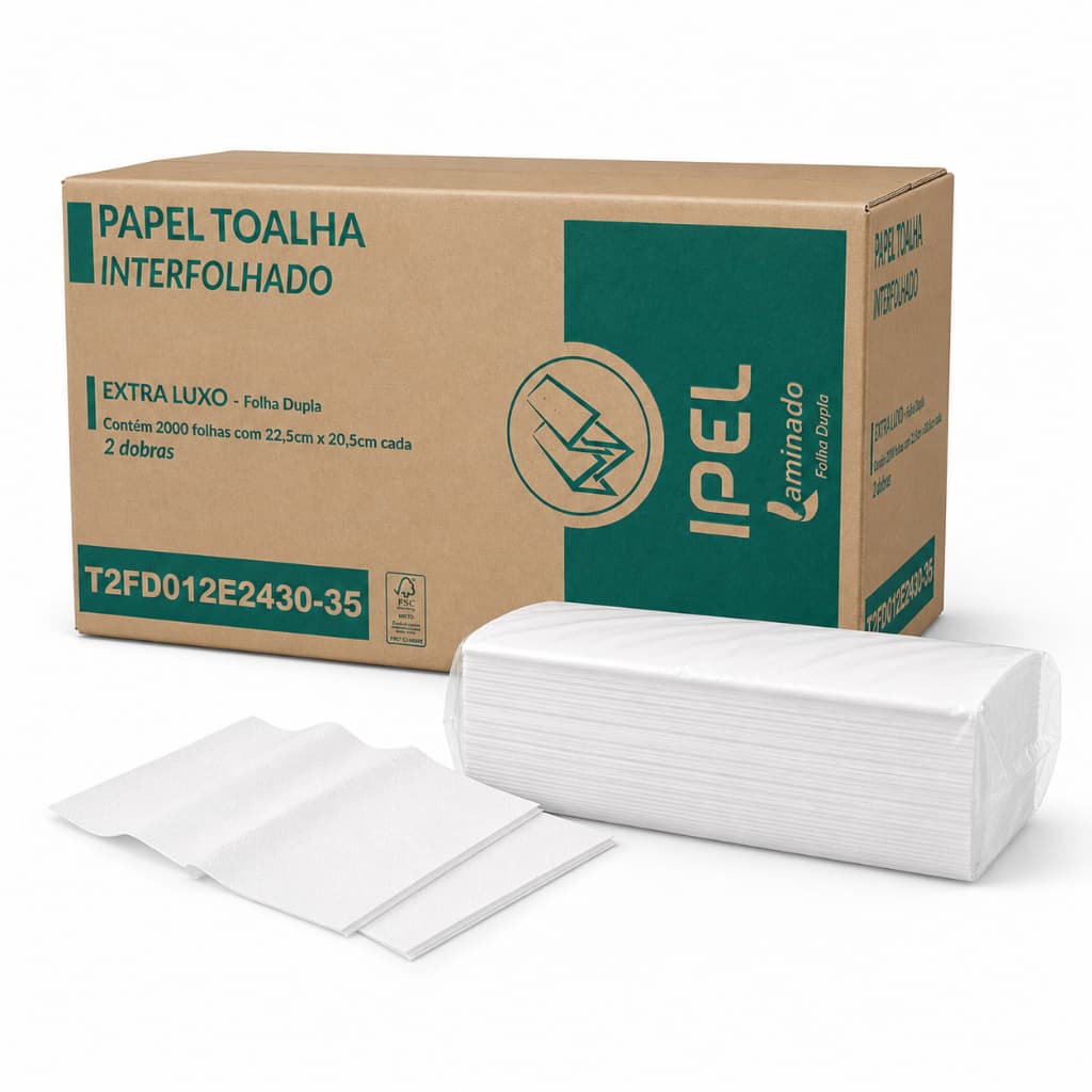 Papel Toalha Interfolha Dupla Ipel Extra Luxo Caixa 2000 Folhas