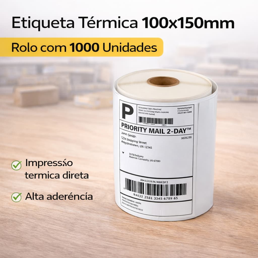 ROLO 1000 ETIQUETAS TERMICAS 100MM*150MM COMPATIVEL E-COMMERCE ZEBRA ETIQUETAS DER 4 CORREIOS