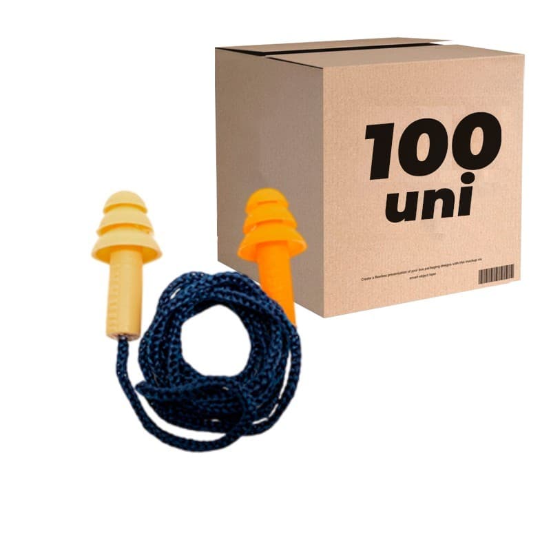 100 Protetor Ouvido Auricular Silicone Cordao Azul de Poli Plug Bicolor 18DB Maxxi Royal