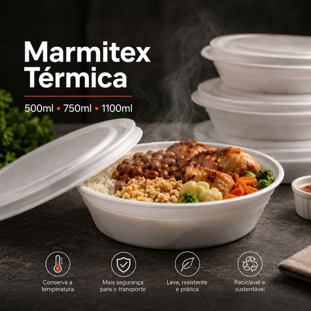 Marmitex Isopor Com Tampa 100un N07 PT102 PT104 500ml 750ml 1100ml Térmica Delivery Marmita Quentinha EPS