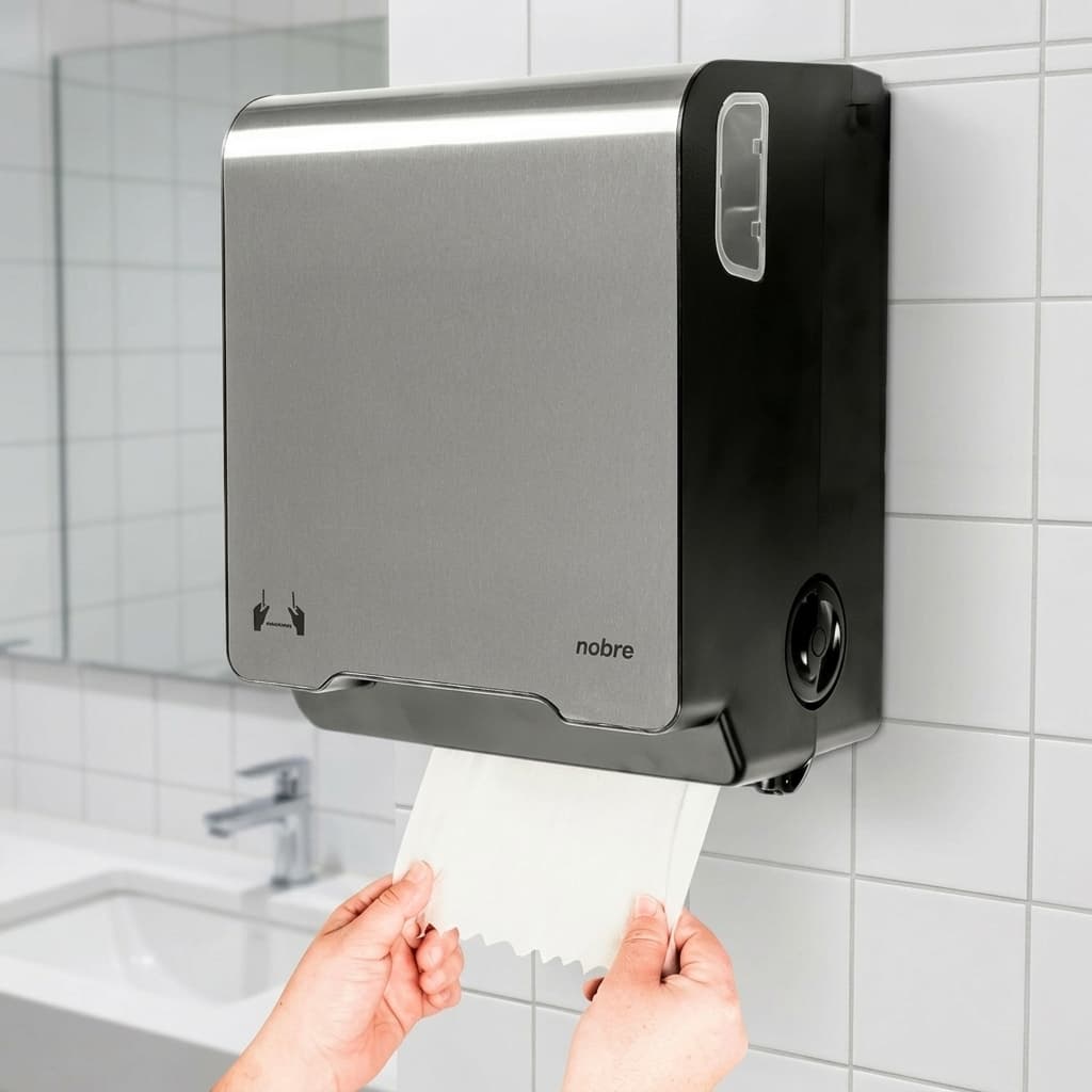 Dispenser Para/Porta Papel Toalha Bobina Inox Auto-corte 200m Luxo  - Banheiro, Cozinha Industrial