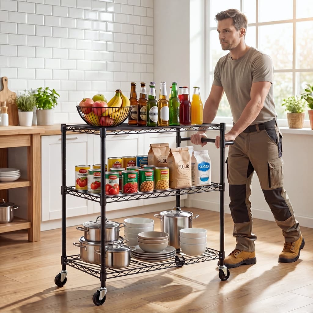 🔥92x77x34cm🔥Carrinho de serviços 3 Prateleiras Inox multiuso auxiliar resistente com rodas