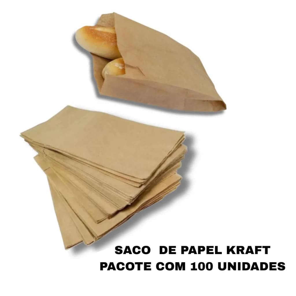 100 Sacos de Papel Pardo Kraft 10 Kg Saco pardo de padaria Balcão.
