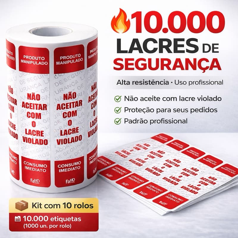 10 Rolos Lacre Delivery Segurança Universal Ifood Tamanho 10x2cm 10.000 unidades