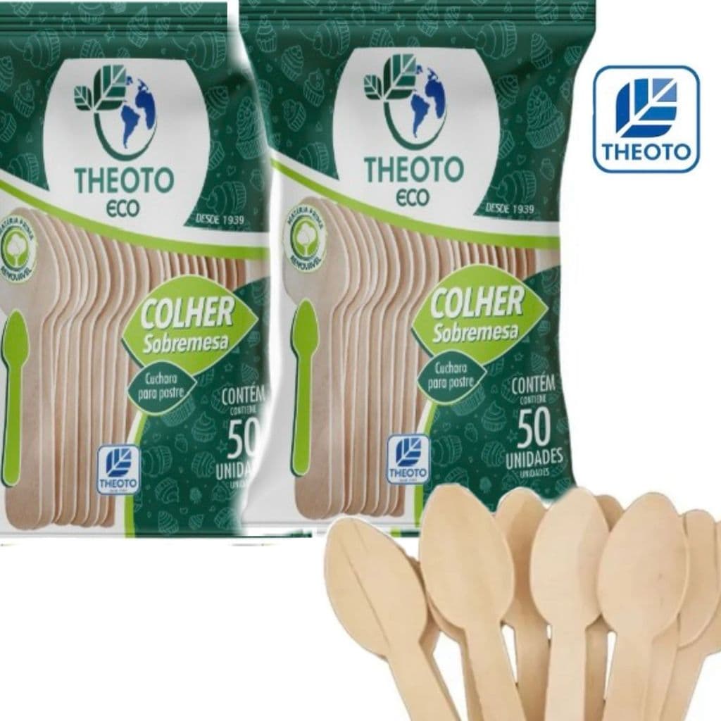 Colher de Sobremesa 11 cm de Madeira Descartável Biodegradável a (granel) - marca Theoto