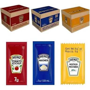 Kit Heinz Sachê Ketchup Maionese Mostarda Cada com Caixa 144 Unidades