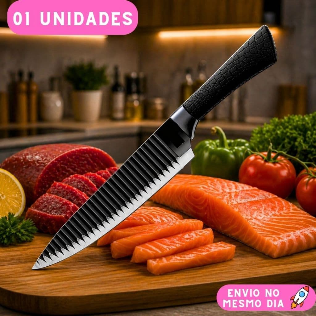 Kit 5 Faca Super Afiada Shark Top Chef Profissional Inox para Peixe Mutiuso Legumes Churrasco