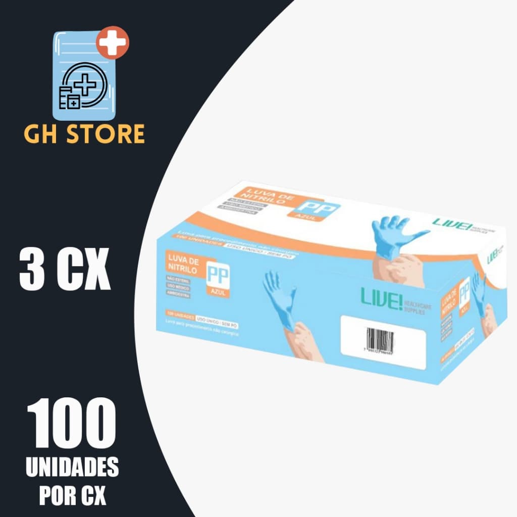 KIT 3CX Luva Nitrilica Sem Pó Azul - Caixa C/100 Und - Nitriflex