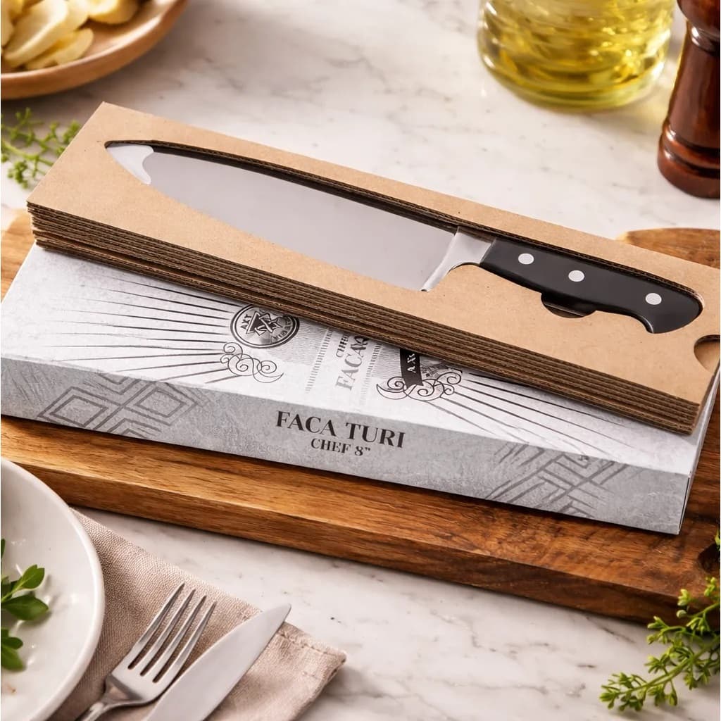Faca Turi Chef 8 Pol Full Tang Aço Inox Profissional Bbq
