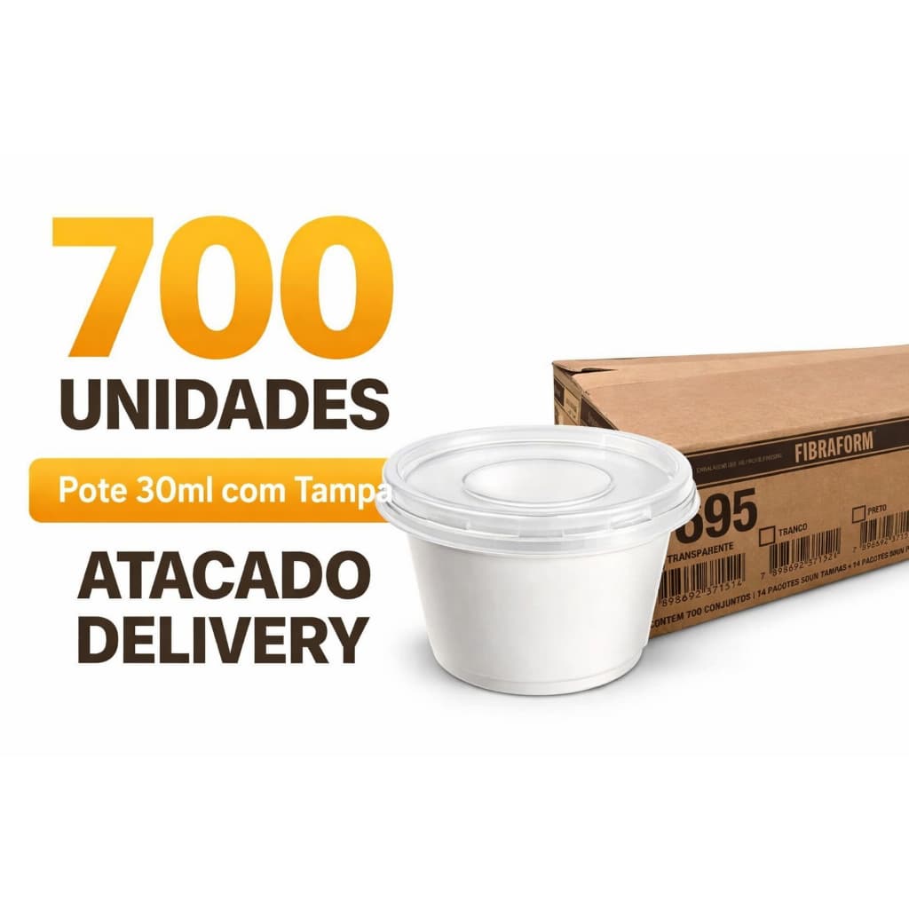 Caixa Pote Molho 30ml 700un Tampa Transparente Base Branco Atacado Delivery Molheira Descartável Restaurante