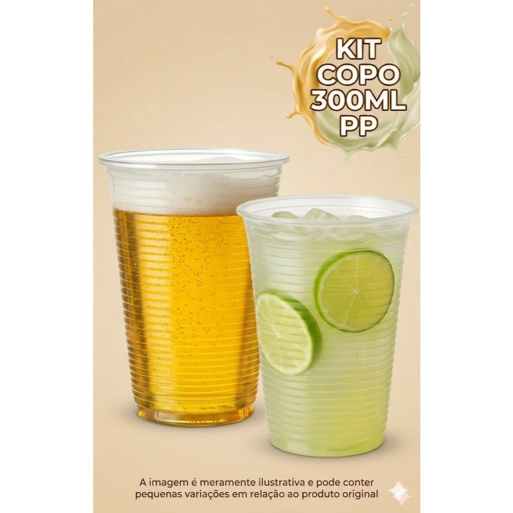 100 Copos Chopp PP 300ml Descartável Transparente Reforçado Para Suco, Refrigerante, Água