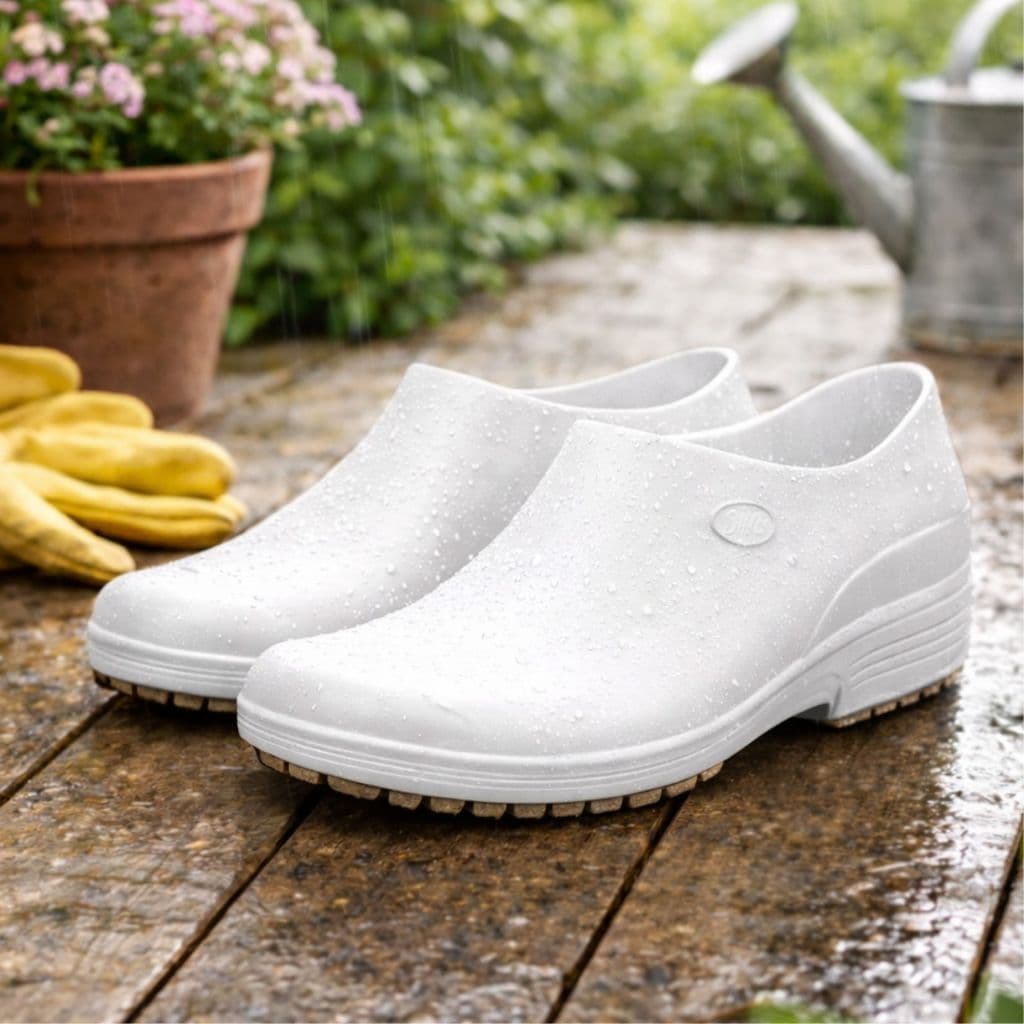 Sapato Borracha Eva Sticky Shoe Branco de Proteção para Clinicas Hospitais Cozinha Limpeza  Hotéis Epi Antiderrapante