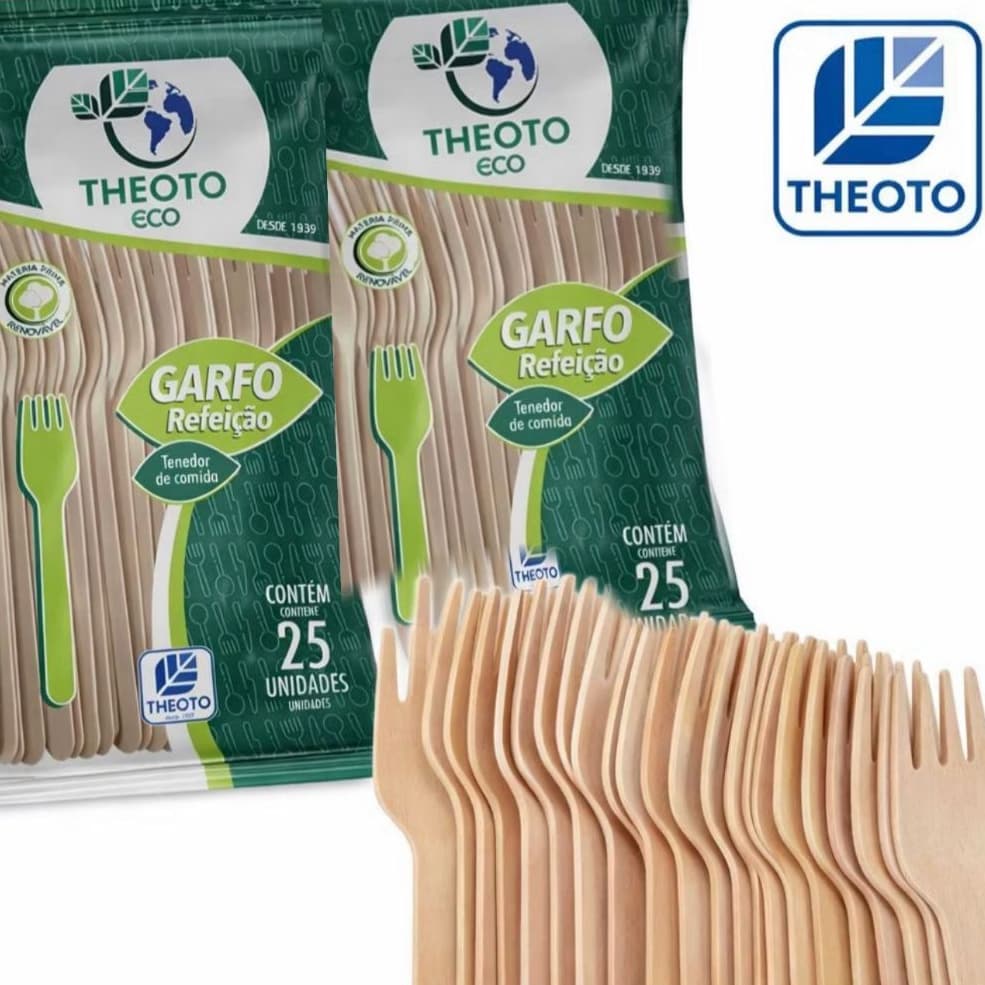 Garfo Refeição 16 cm de Madeira Descartável Biodegradável a (granel) - marca Theoto
