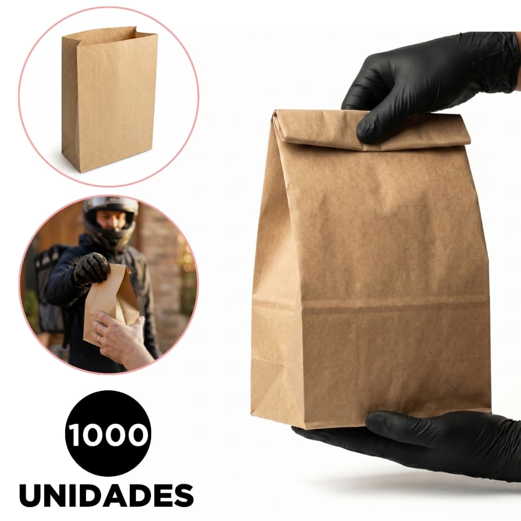 1000 Sacos De Papel Kraft 28 x 18 x 9 cm Tamanho P Delivery Hamburguer Lanches