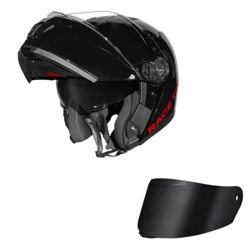 CAPACETE RACE TECH OFERTA BARATO ARTICULADO COM VISEIRA INTERNA SIGNAL MONOCOLOR + VISEIRA FUME E CRISTAL