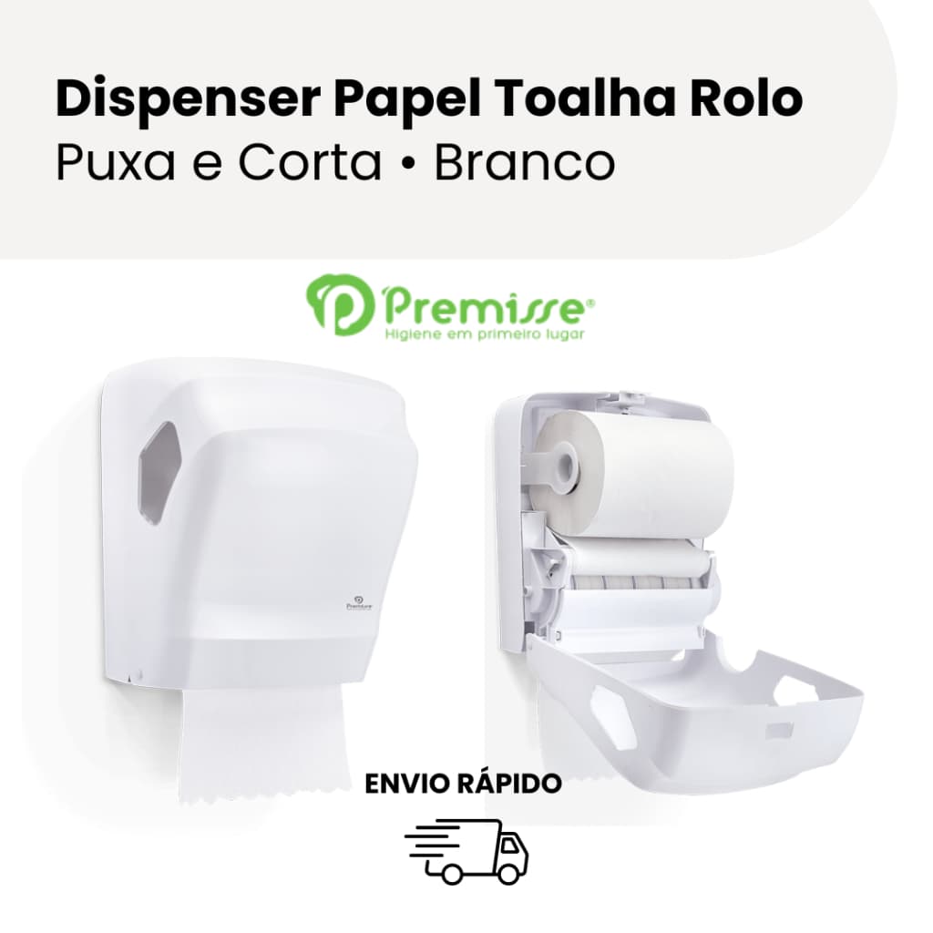 Dispenser Toalheiro para Papel Toalha Rolo Auto Corte Branco Premisse