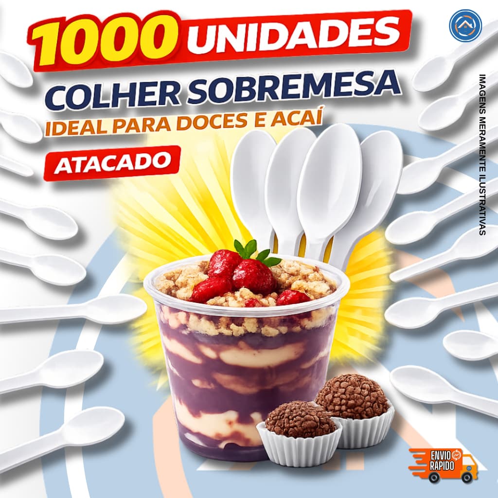Colher Descartável Sobremesa 1000un Branco p/ Doces Açaí Festa ATACADO