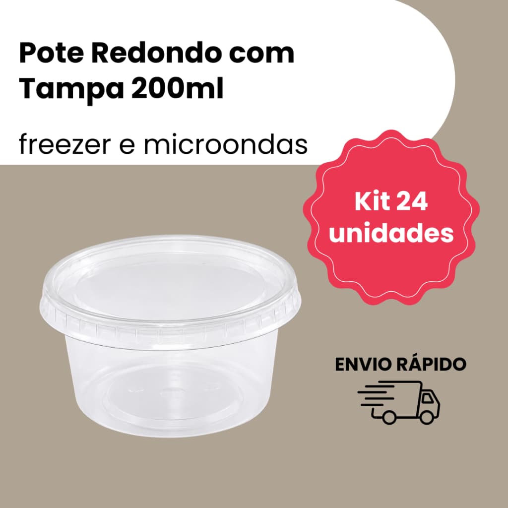 24 un Pote Redondo c/ Tampa PP 200ml Descartável | Freezer Microondas Bolo de Pote Danúbio