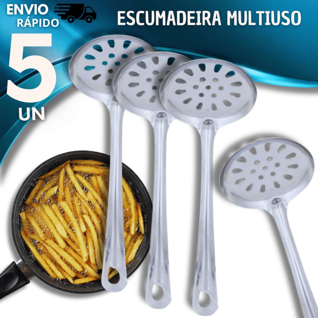 Kit Escumadeira p/ Fritura Arroz Massas em Aço Inoxidável Maciço 23,4 cm Inox Utensilio de Cozinha