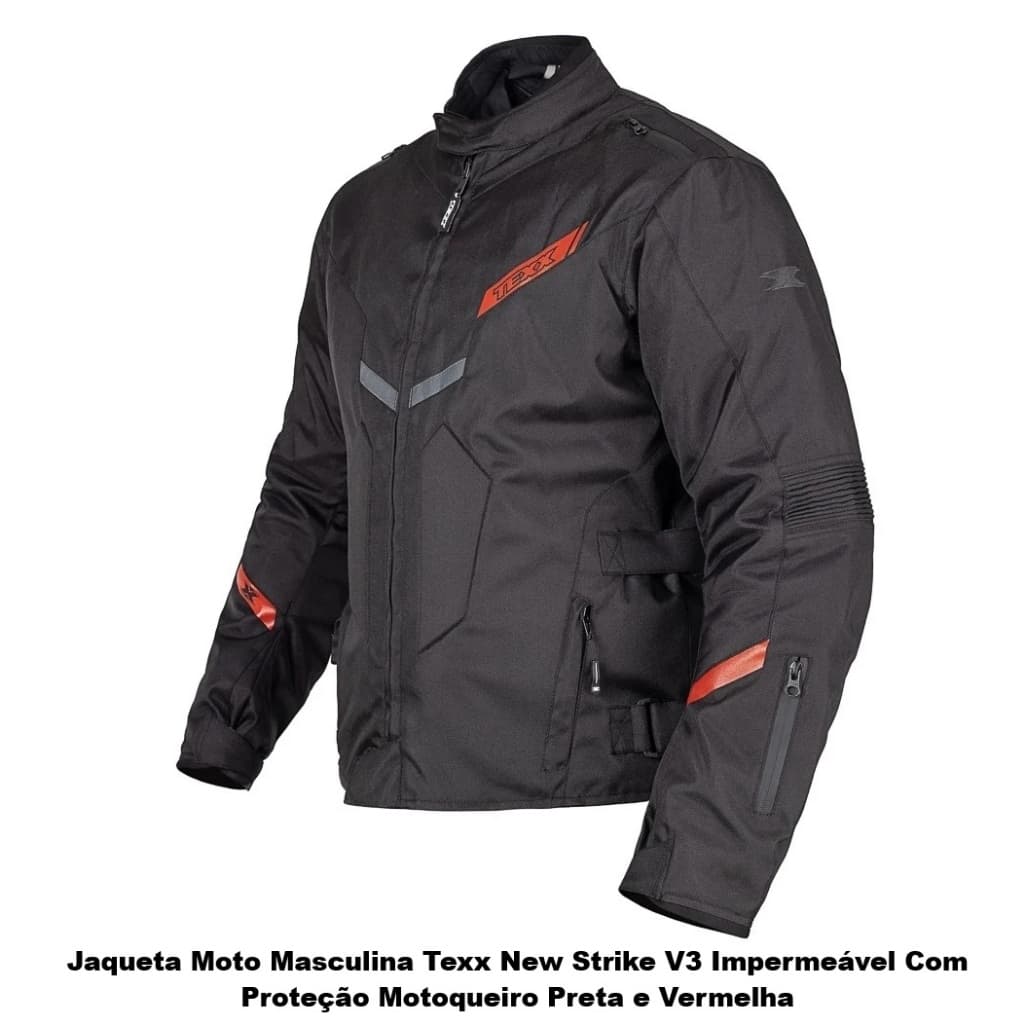 Jaqueta Moto Masculina Texx New Strike V3 Impermeável Com Proteção Motoqueiro Preta e Vermelha