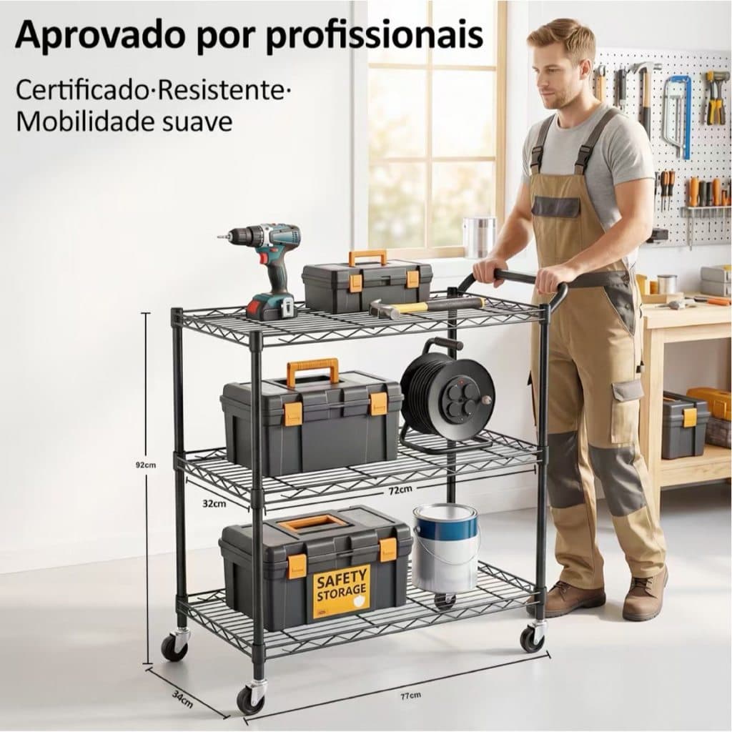 🔥150KG Capacidade🔥Carrinho Auxiliar de serviço organizador utilitário aço inox 3 prateleiras com rodas