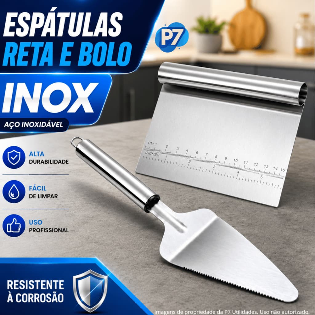 Kit 2 Espatula para Bolo Inox Espátula Confeitaria Cortador Raspadora e Decorativa para Profissional