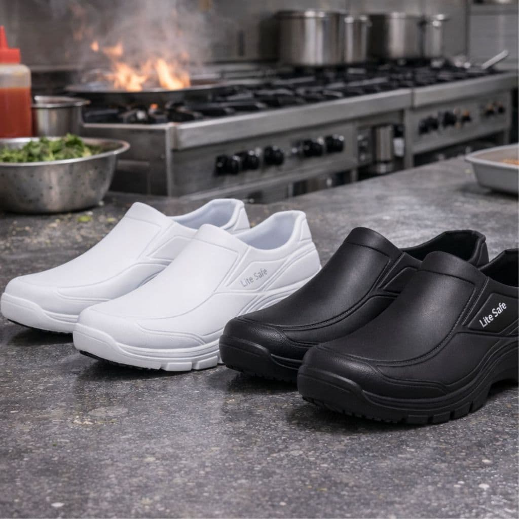 Sapato Social Impermeável Antiderrapante Eva Softwork Bb67 Branco Preto Hospital Cozinha Restaurante Epi Calçados