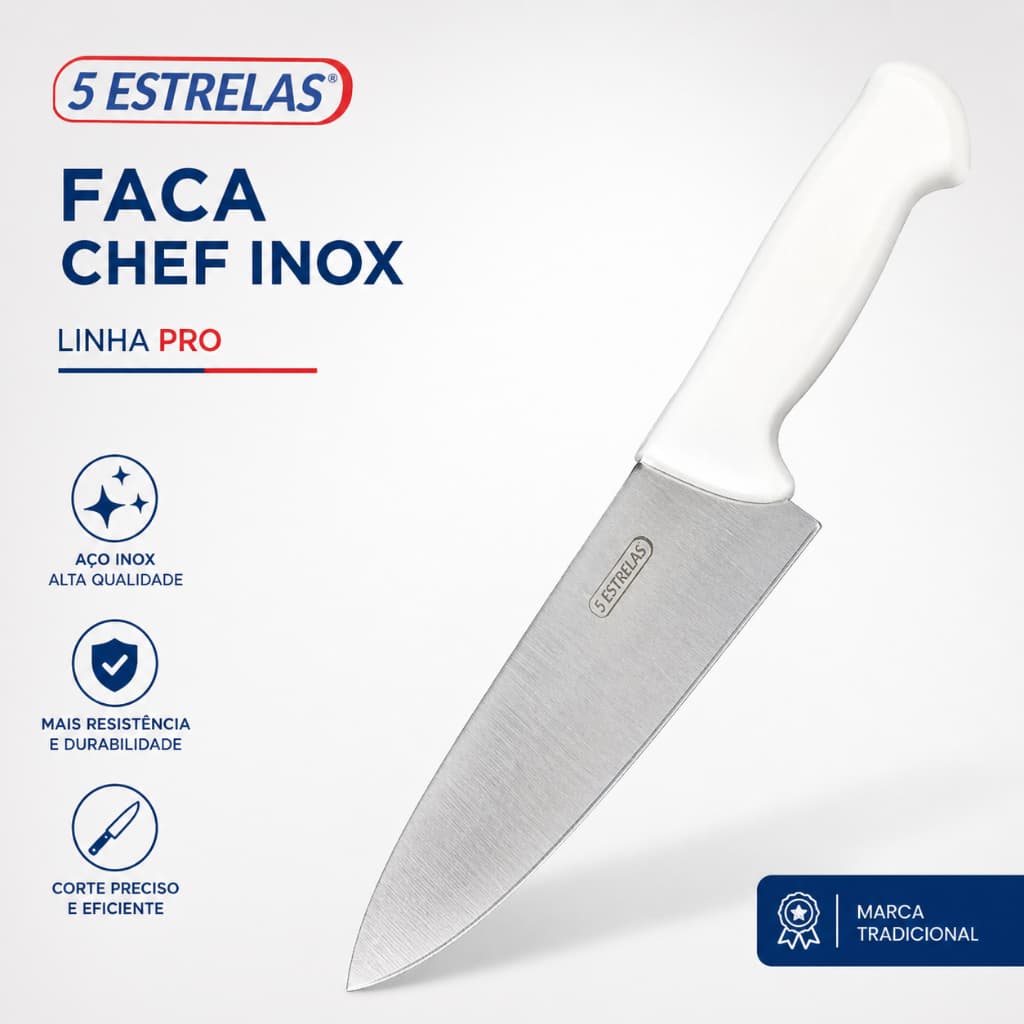Faca Chef Profissional 8" Inox Aço Inoxidável Ultra Afiada Cozinha Cortes Precisos Carne Frango Legumes